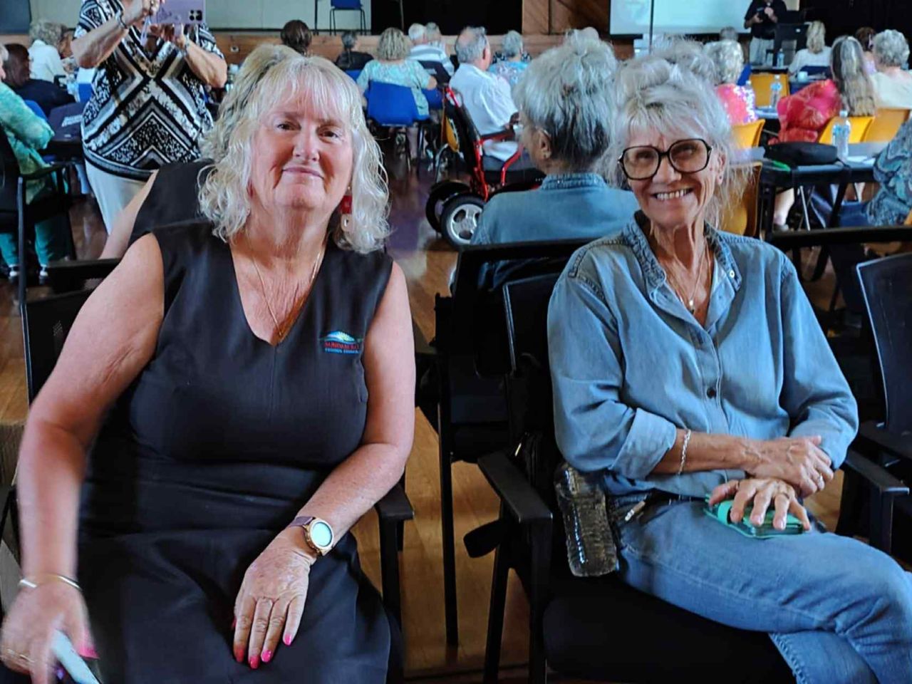 Kaz and Deb quietly sitting at the back of the room.  See the crowd in the mirrors behind them!
Seniors Forum and Childers Branch Launch Event 8/10/2025