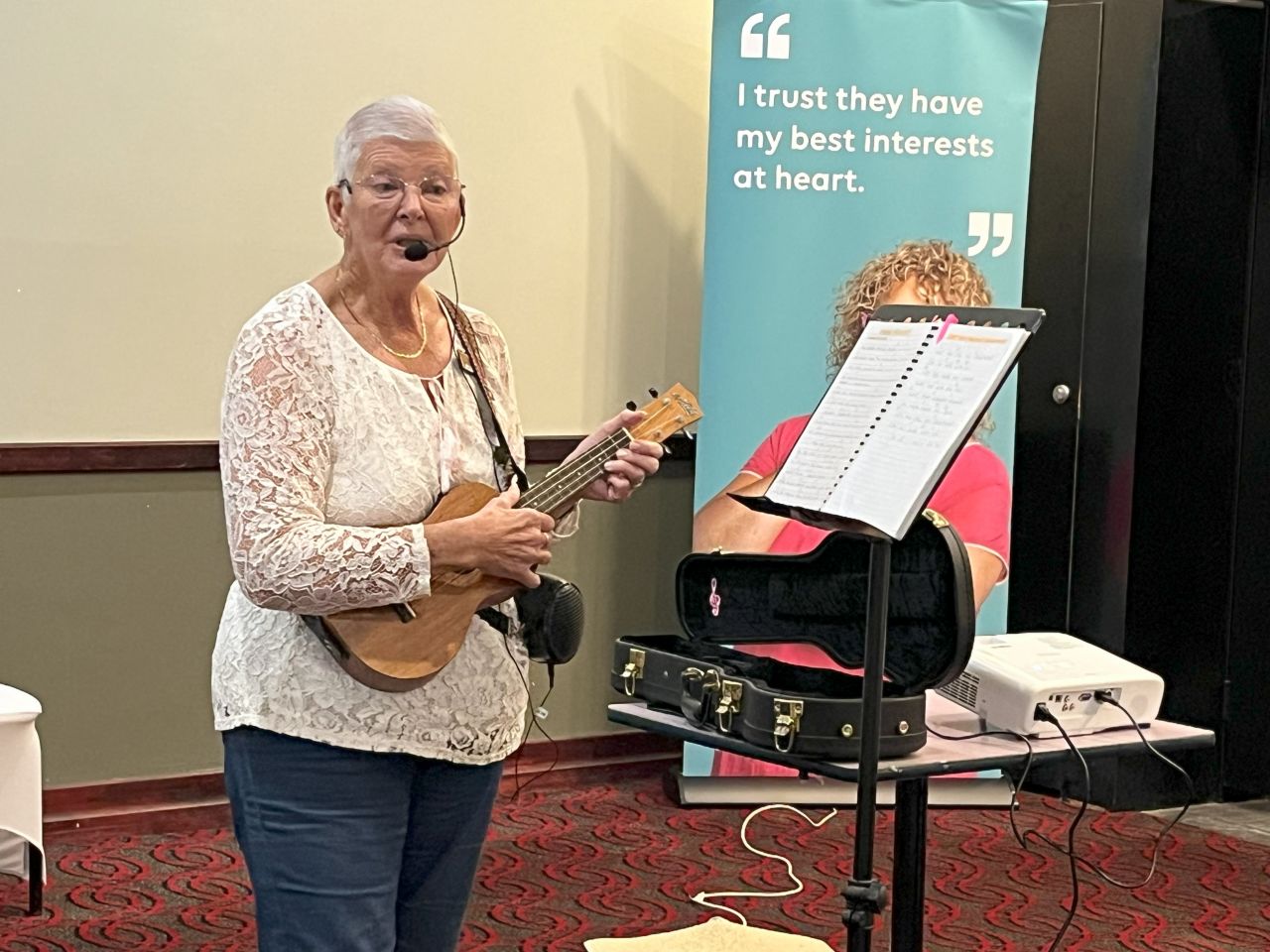 April 2025 member Jenny Purnell provided some fun entertainment playing her ukulele during the meeting