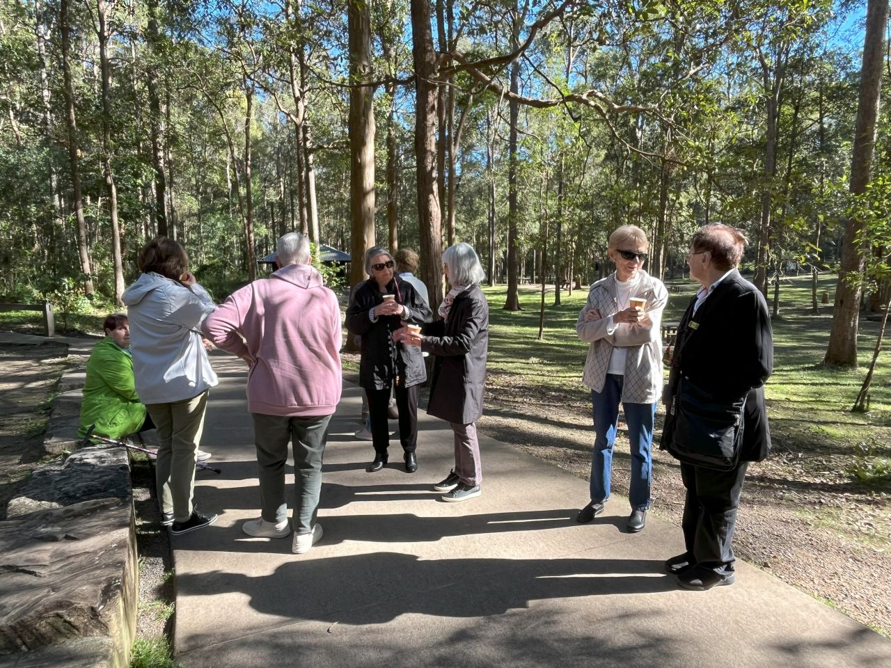 Members & guests enjoyed morning tea before visiting the Daisy Hill Koala Reserve during a day bus trip in July 2025