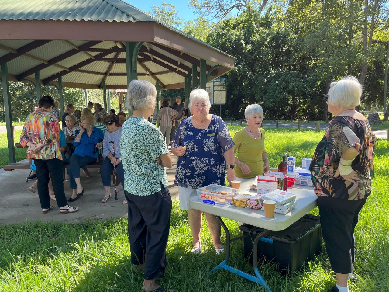 Members & guests enjoyed a visit to Montville during a mystery destination bus trip in March 2025 stopping for morning tea at the Glasshouse Mountains