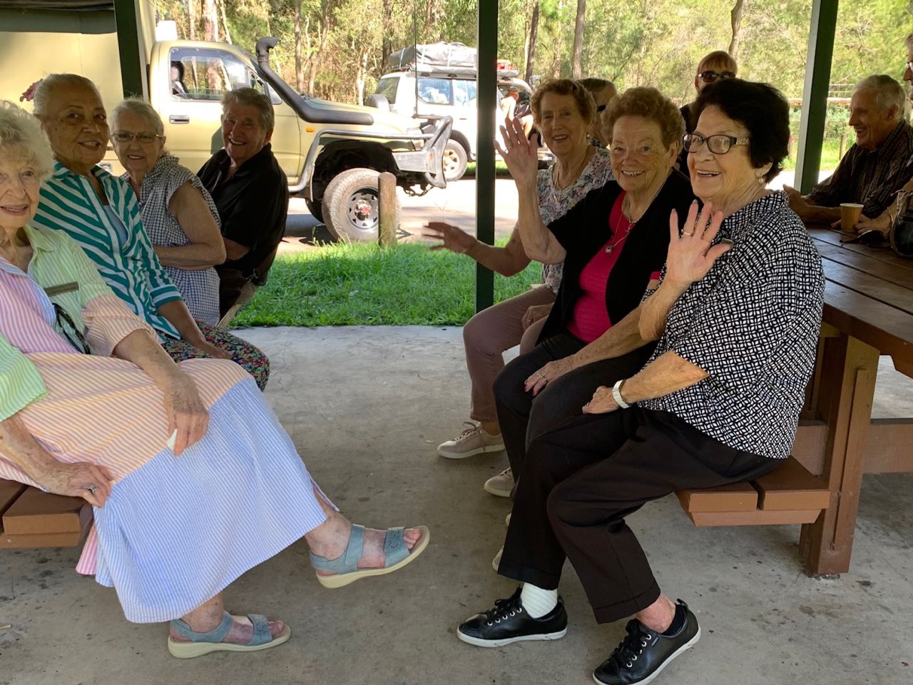 Members & guests enjoyed a visit to Montville during a mystery destination bus trip in March 2025 stopping for morning tea at the Glasshouse Mountains