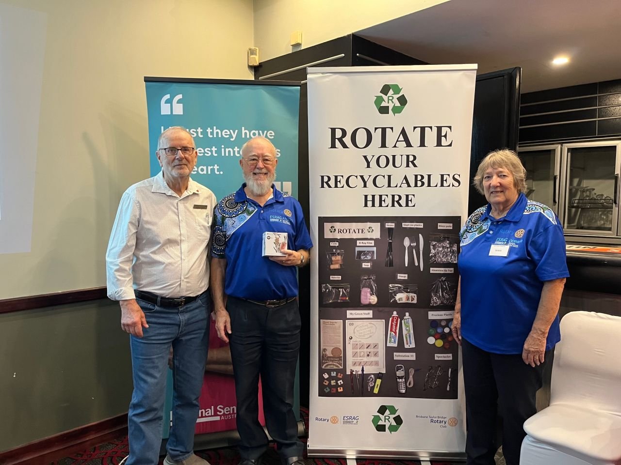 May 2025 meeting guest speakers Franz Sauter from Rotate and Denise Martin-Worland provided information on everyday items that can be recycled