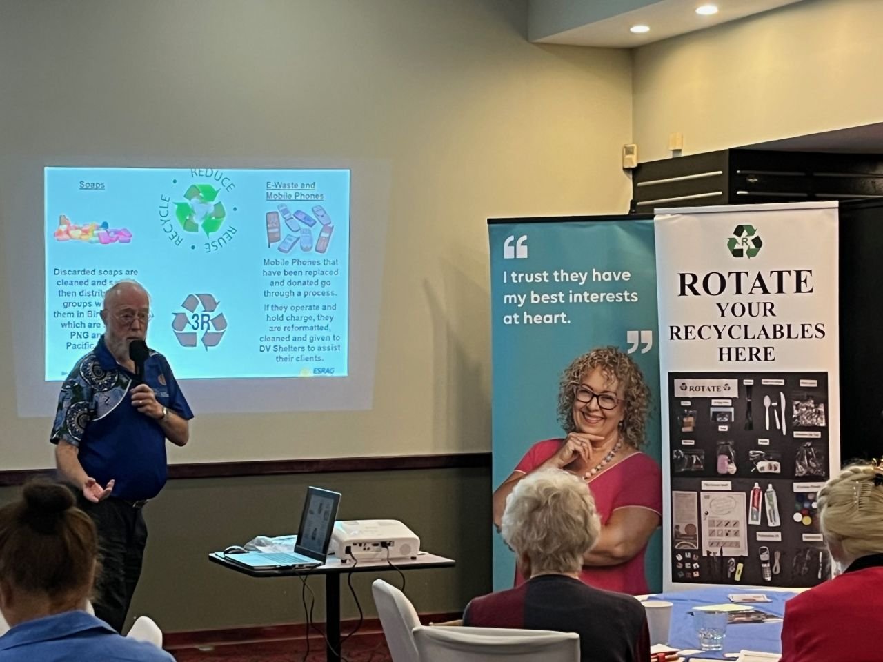 May 2025 meeting guest speaker Franz Sauter from Rotate provided information on everyday items that can be recycled