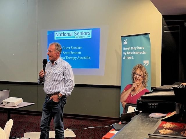 May 2025 meeting guest speaker Scott Bennett presented information on benefits of Niagara Therapy equipment