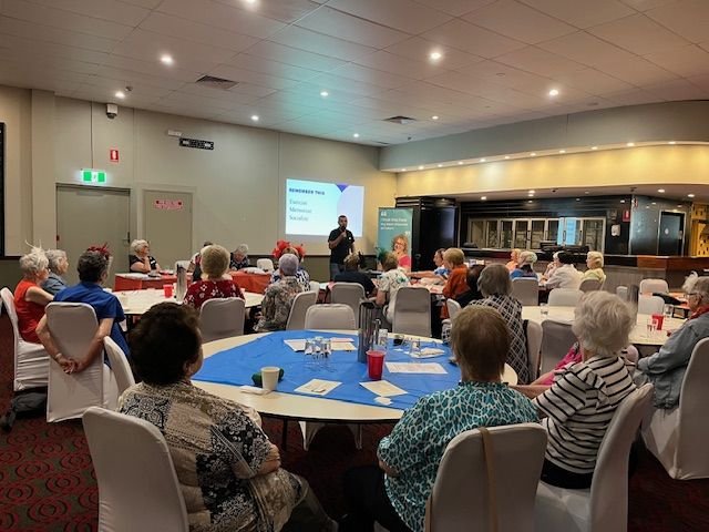 November 2025 guest speaker, Tom Law, during his presentation to members on the importance of exercise