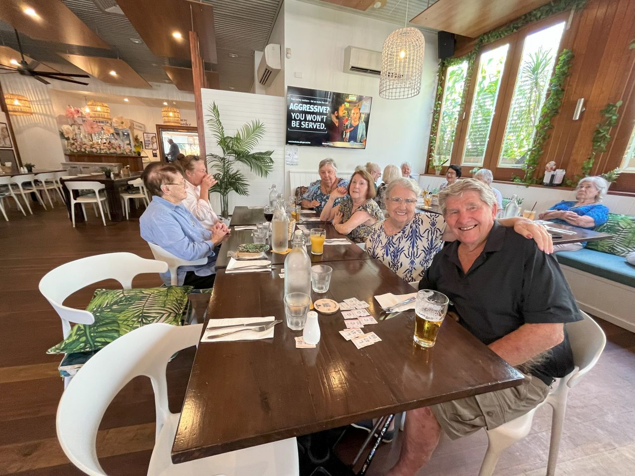 Members enjoying lunch at the Woombye Pub during the September 2025 day bus trip