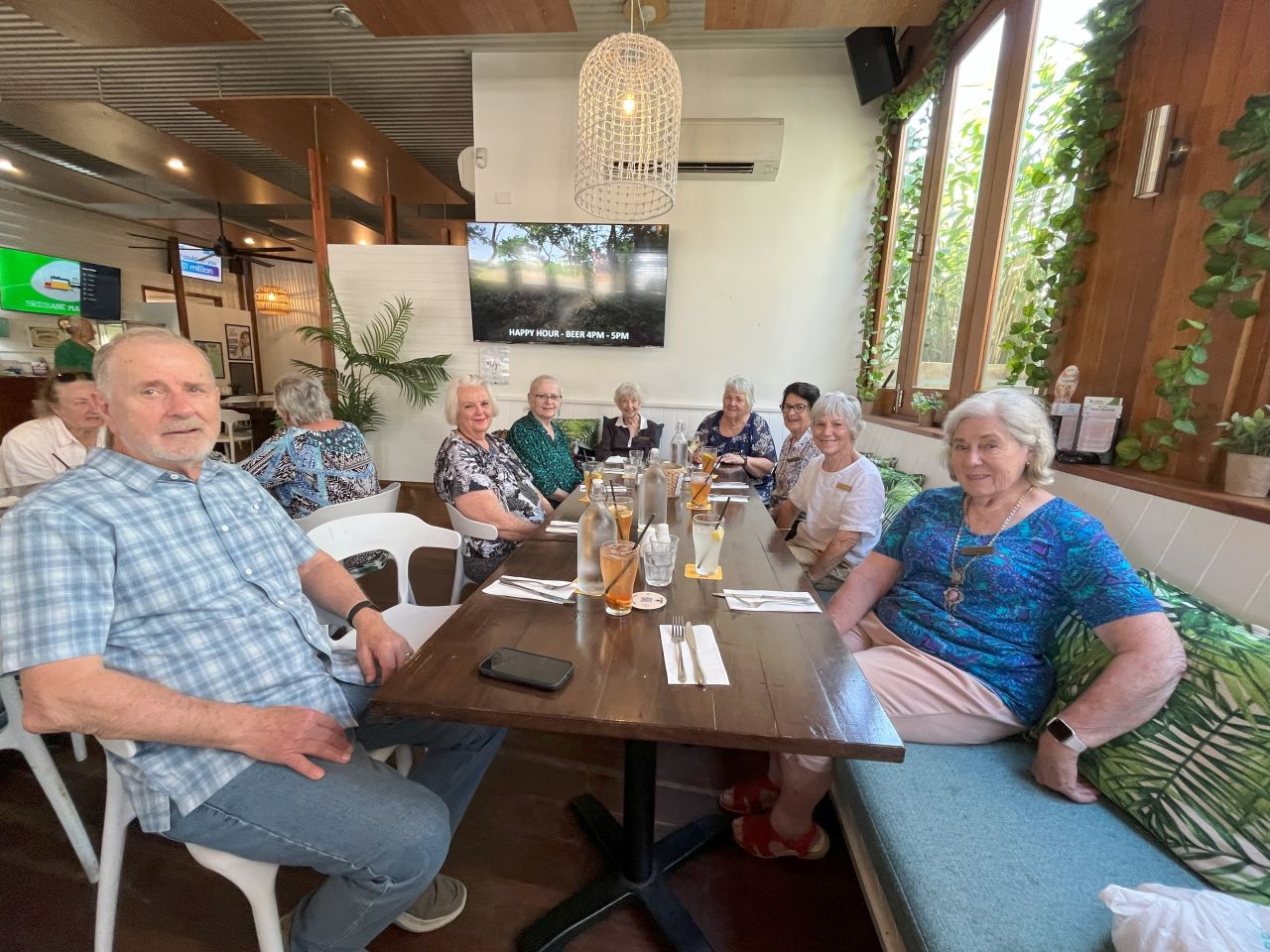 Members enjoying lunch at the Woombye Pub during the September 2025 day bus trip