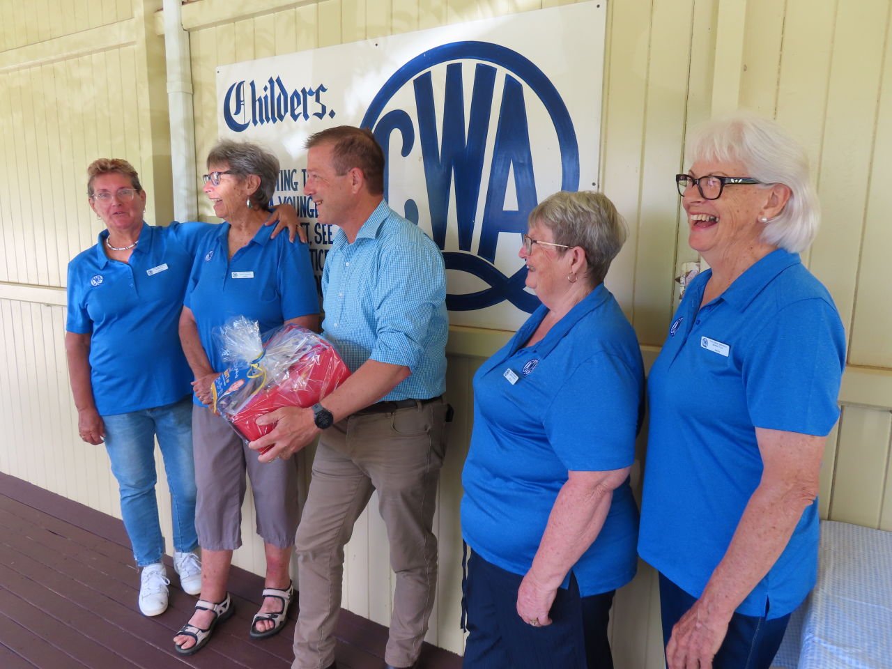 Good Cause Santa Claus December Catch up at the Childers CWA Cottage. Federal Member for Hinkler, David Batt with the CWA ladies.