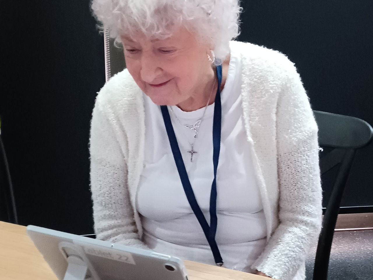 The lovely Dilys Griffiths learning new skills.