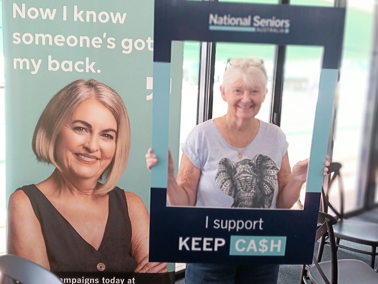 Allyson showing her support for the Keep Cash Campaign at the second Digital Skills Workshop on 11/3/2026.