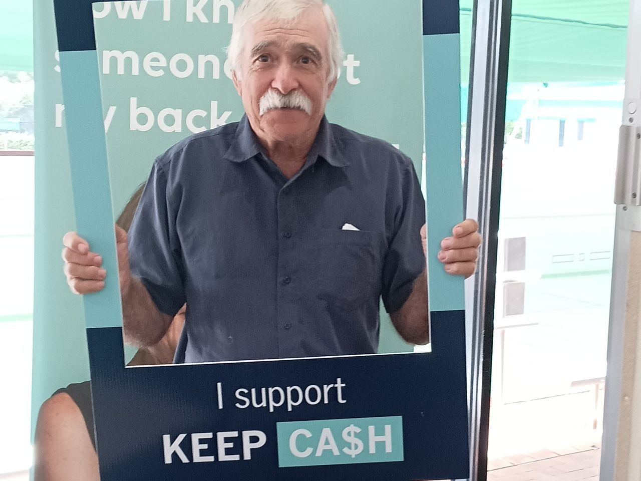 Bernie showing his support for the Keep Cash Campaign at the second Digital Skills Workshop on 11/3/2026.