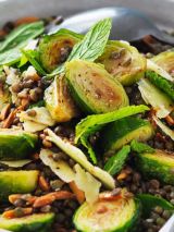Roasted brussels sprouts and lentil salad