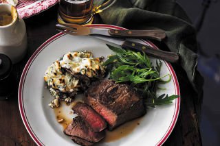 Rump medallions with stuffed portobello mushrooms