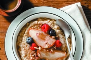 Quinoa porridge with maple caramelised pears