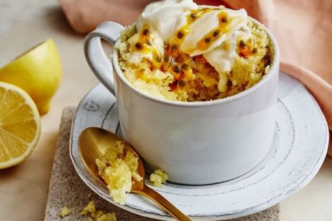 Lemon and passionfruit mug cake